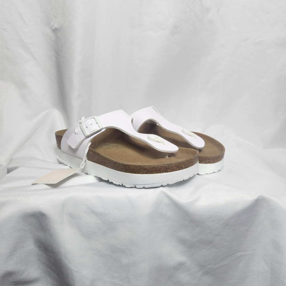 Women's Papillio Birkenstock Gizeh Flex Vegan Platform Thong White Sandals EU 41